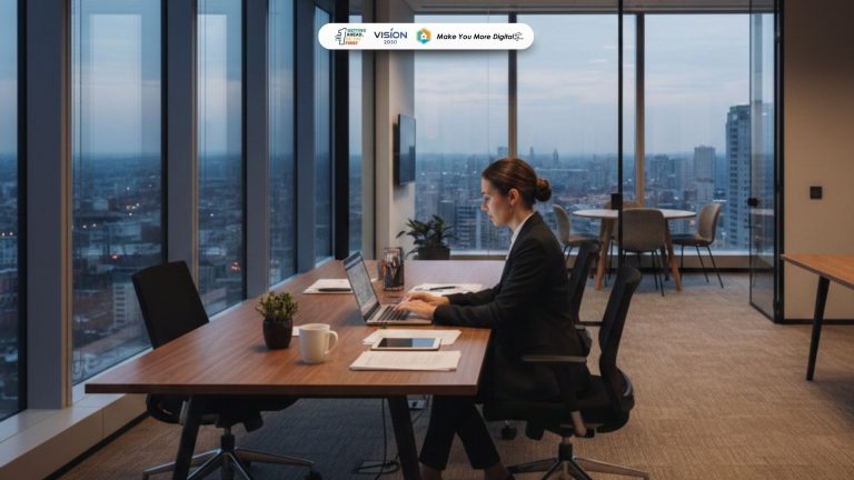 staf administrasi dan keuangan perhotelan sedang bekerja di kantor hotel