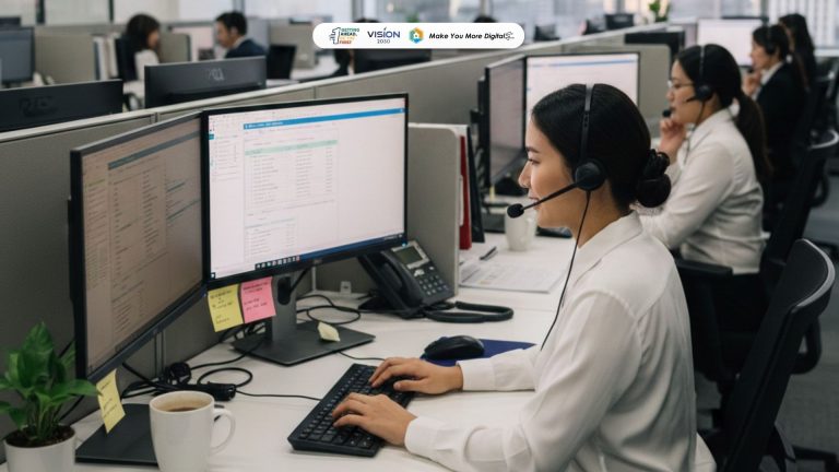 customer service dan call center profesional di lingkungan kerja modern