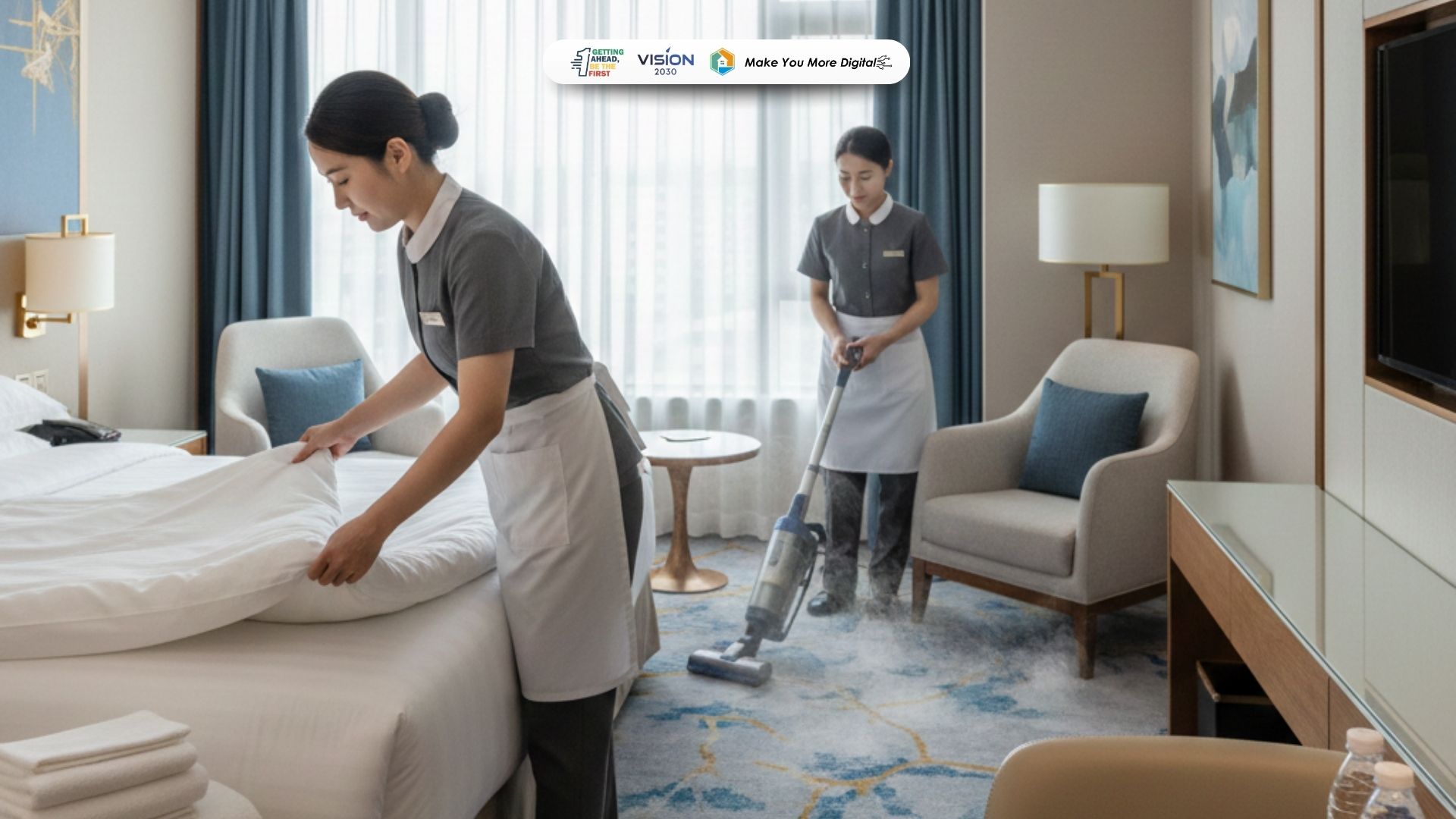 Profesional muda sedang bekerja di hotel dan industri pariwisata