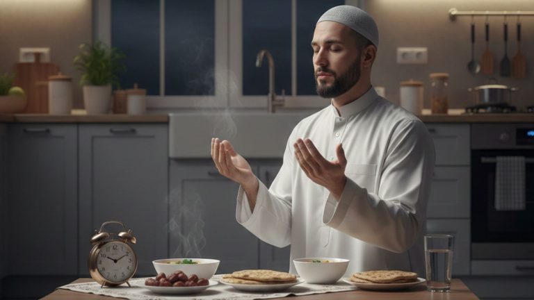 seorang muslim membaca niat puasa ramadhan sebelum sahur