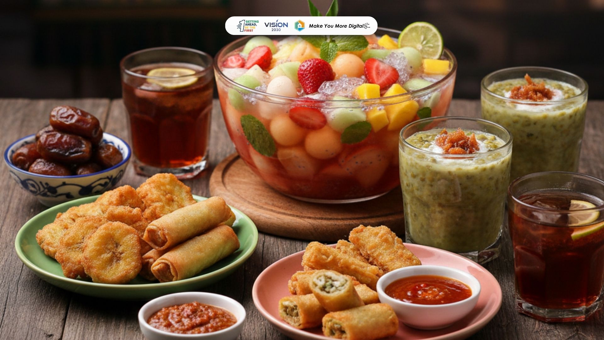 sajian takjil buka puasa yang segar dan menggugah selera untuk menu Ramadhan.
