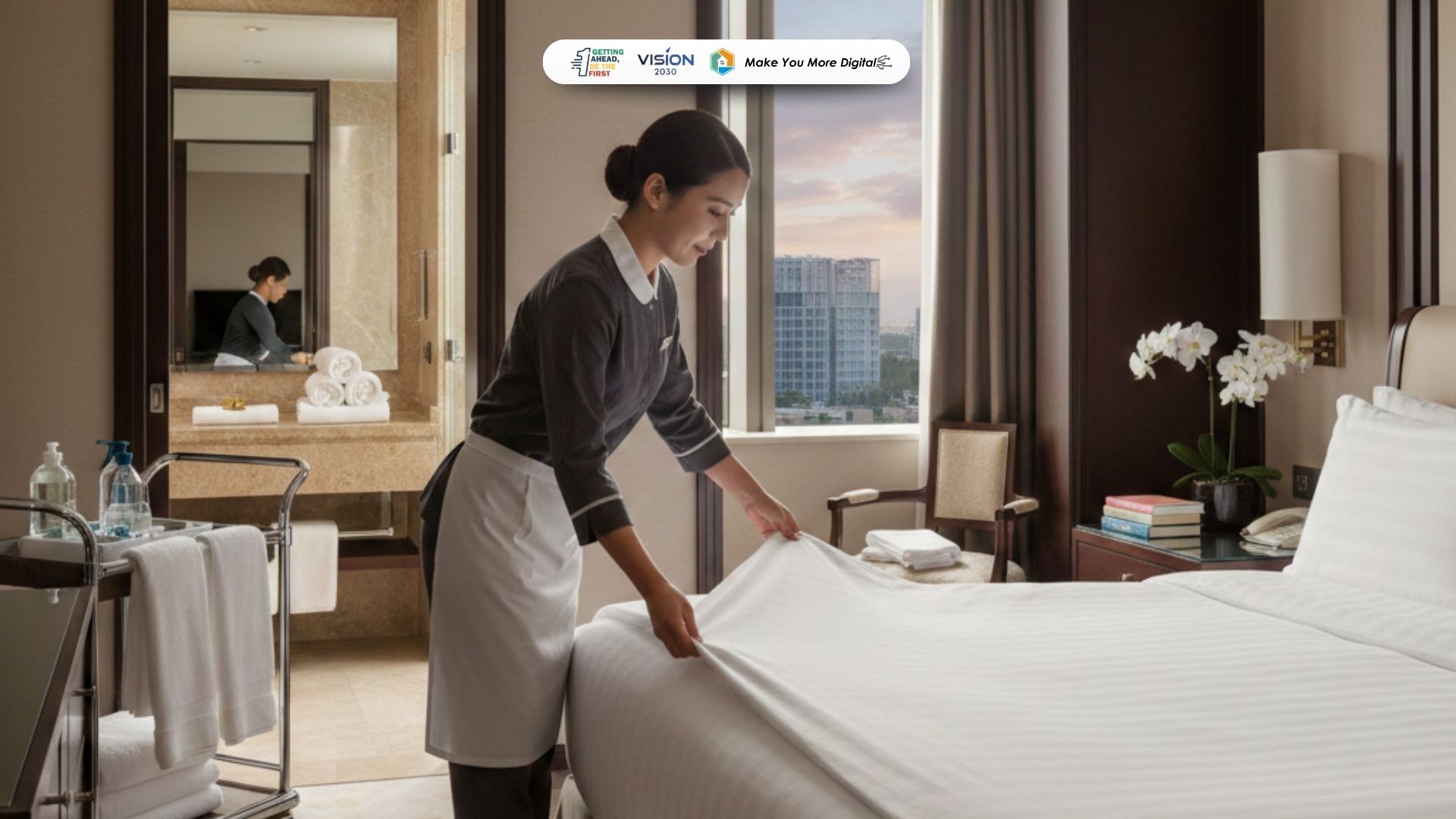 room attendant merapikan kamar hotel