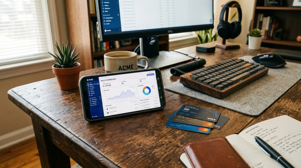 Pebisnis muda santai ngatur ide usaha dropship tanpa modal lewat laptop di kafe