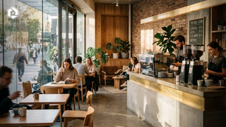 Barista menyiapkan kopi di kedai kopi kekinian berkonsep estetis dan modern.