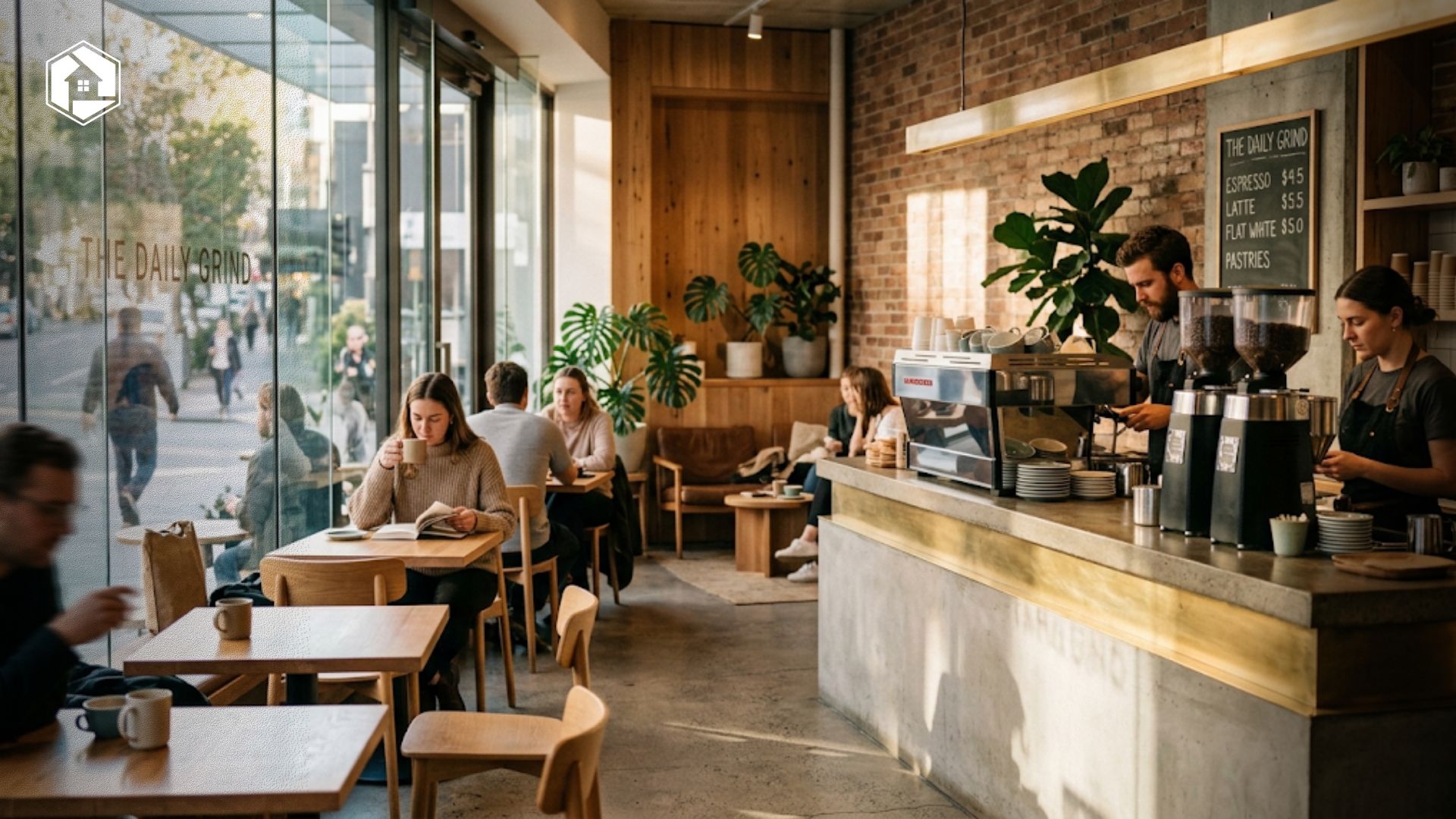 Barista menyiapkan kopi di kedai kopi kekinian berkonsep estetis dan modern.