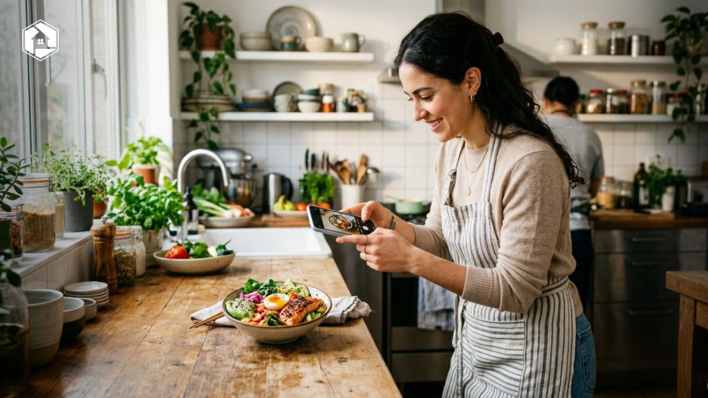 Pelaku usaha kuliner kekinian sedang menyiapkan makanan segar di dapur resto bernuansa modern.
