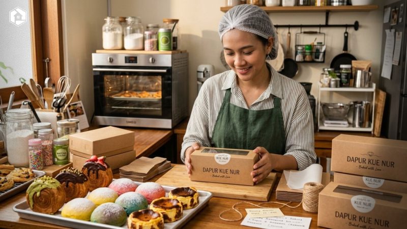Pemilik usaha home bakery sedang mengemas kue manis kekinian yang mengikuti viral food trend