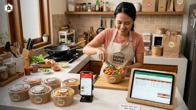 persiapan usaha rice bowl rumahan dengan menu modern dan pencatatan keuangan bisnis kuliner.